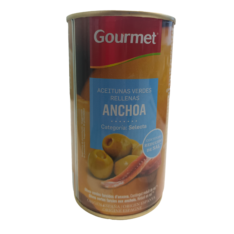 33593 GOURMET OLIVES ANCHOIS SEL RÉDUIT 150GR