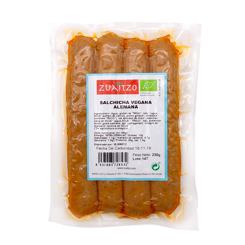 33715 ZUAITZO DUITSE VEGANISTISCHE WORST 230GR. BIO