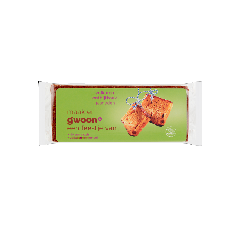 33609GWOON VOLKOREN ONTBIJKOEK GESNEDEN 350GR
