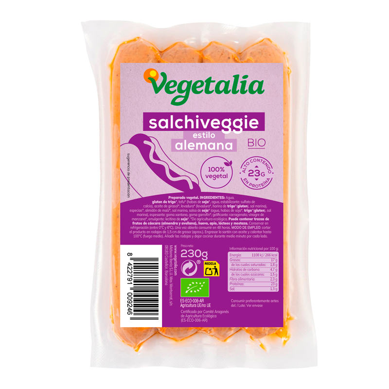 36447 VEGETALIA ORGANIC GERMAN SAUSAGE 230GR