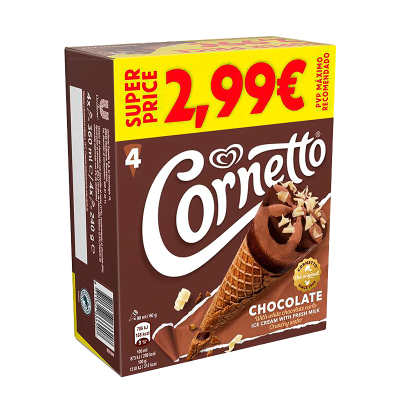 38058 FRIGO CORNETTO SCHOKOLADE X4 90ML