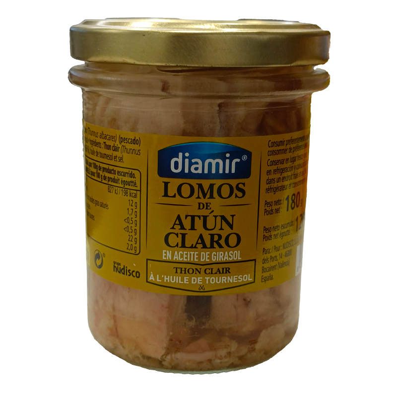 38458 DIAMIR LIGHT TUNA LOINS SUNFLOWER OIL POT 212GR