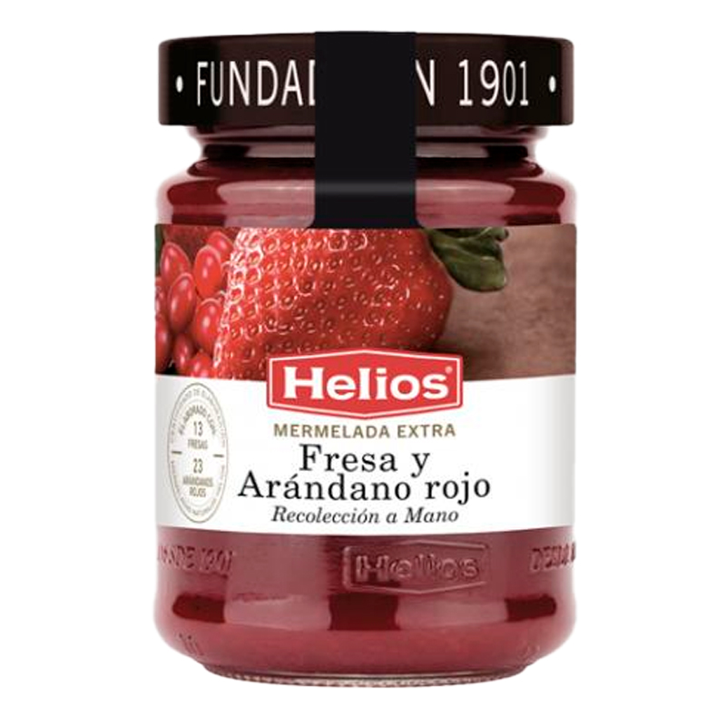 39150 HELIOS JAM VAN AARDBEIEN EN VEENBESSEN 340G