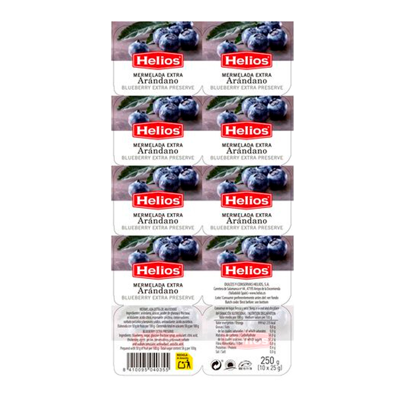 40706 HELIOS MERMELADA ARANDANO PORC. PACK 10X25GR